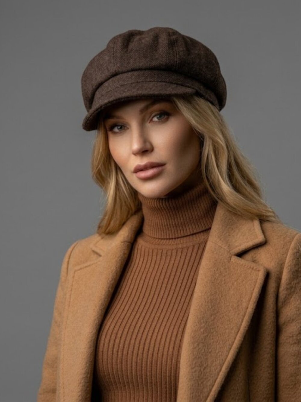 NWT Italian KOAN Wool Blend Newsboy Cap Hat 58 cm - partial elastic band